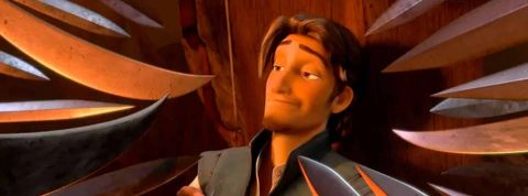 tangled un personnage de cartoon entouré d'épées