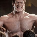 Un géant type Hulk, super musclé, ouvre ses bras à une foule de jeunes hommes