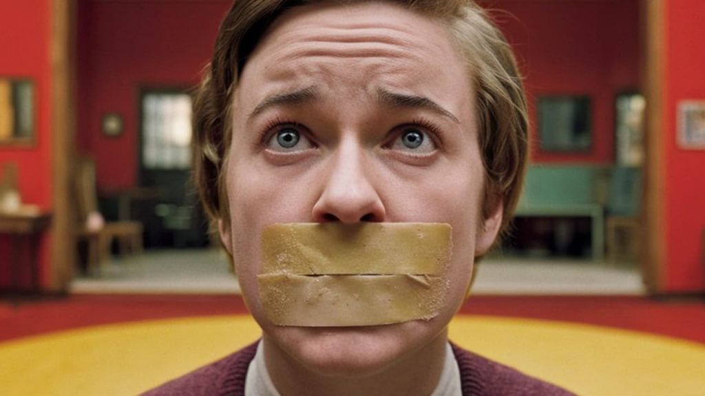 Un homme d'une trentaine d'années avec du sparadrap sur la bouche