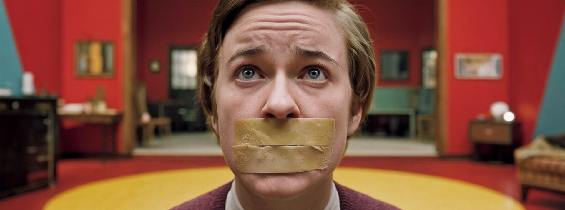 Les « mute news », plus dangereuses que les fake news ? - L'ADN Un homme d'une trentaine d'années avec du sparadrap sur la bouche
