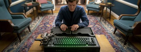 Drama chez les écrivains : écrire avec une IA permet-il de lutter contre les privilèges de classe ? Un écrivain devant une machine à écrire mi rétro, mi futuriste