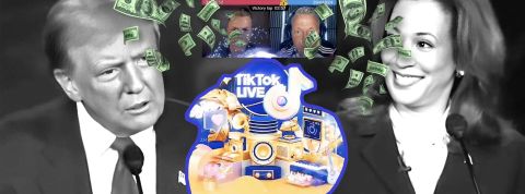 Live Battles : TikTok fait la fortune d'ados américains pro Trump ou Harris Trump et Harris avec deux joueurs TikTok et des dollars qui tombent