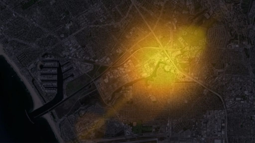 Une vue de la terre de nuit avec le Soleil qui brille