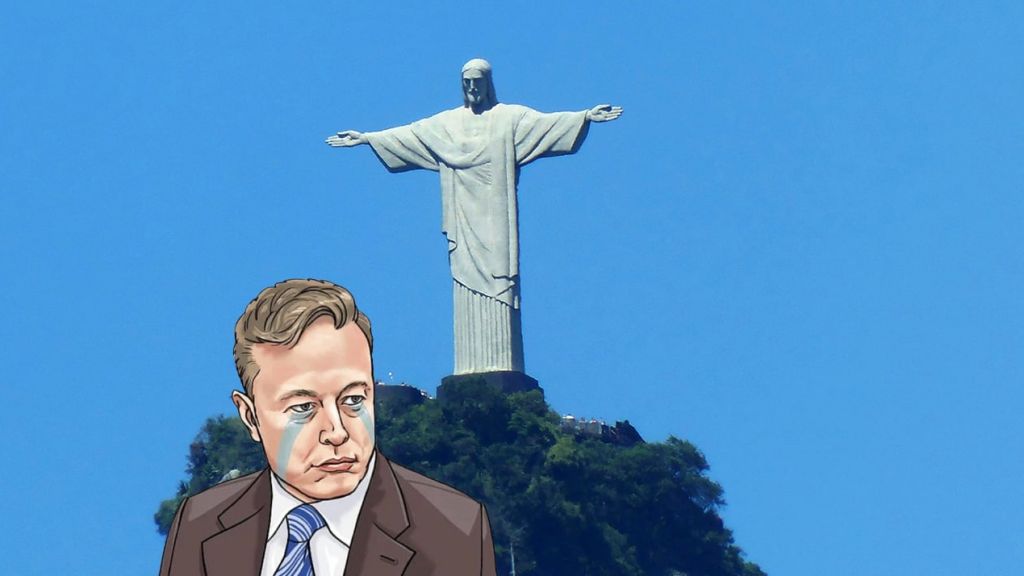 Guerre contre la désinformation : la justice brésilienne ordonne le blocage de X dans tout le pays Elon Musk en pleurs avec le Corcovado en fond