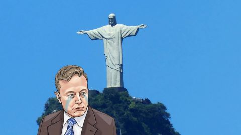 Elon Musk en pleurs avec le Corcovado en fond