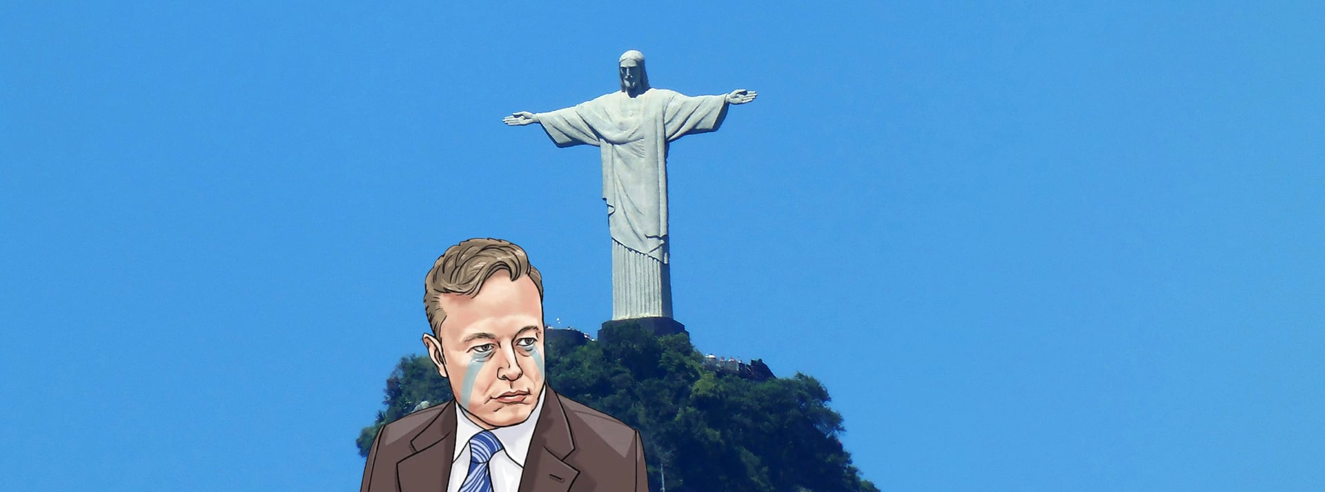 Guerre contre la désinformation : la justice brésilienne ordonne le blocage de X dans tout le pays - L'ADN Elon Musk en pleurs avec le Corcovado en fond