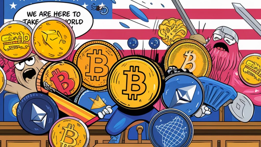 Illustration avec des cryptomonnaies au Sénat US