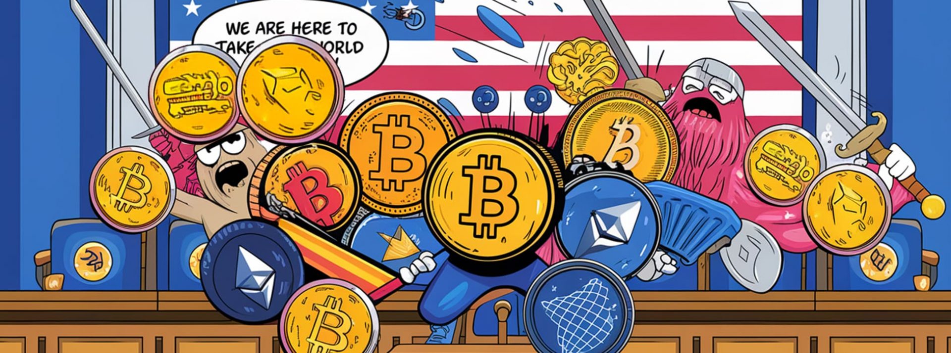 L’industrie des cryptos n'est pas morte et veut peser sur les élections américaines - L'ADN Illustration avec des cryptomonnaies au Sénat US