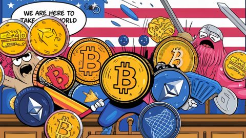 Illustration avec des cryptomonnaies au Sénat US