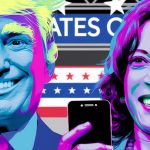 Donald Trump et Kamala Harris sur leurs portables