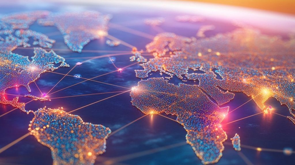 Une vue du monde avec les continenets en diamants, et des connexions