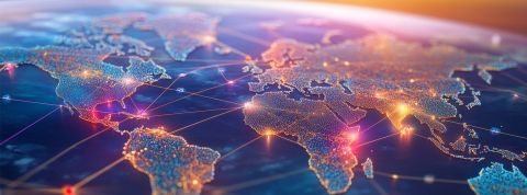 Une vue du monde avec les continenets en diamants, et des connexions