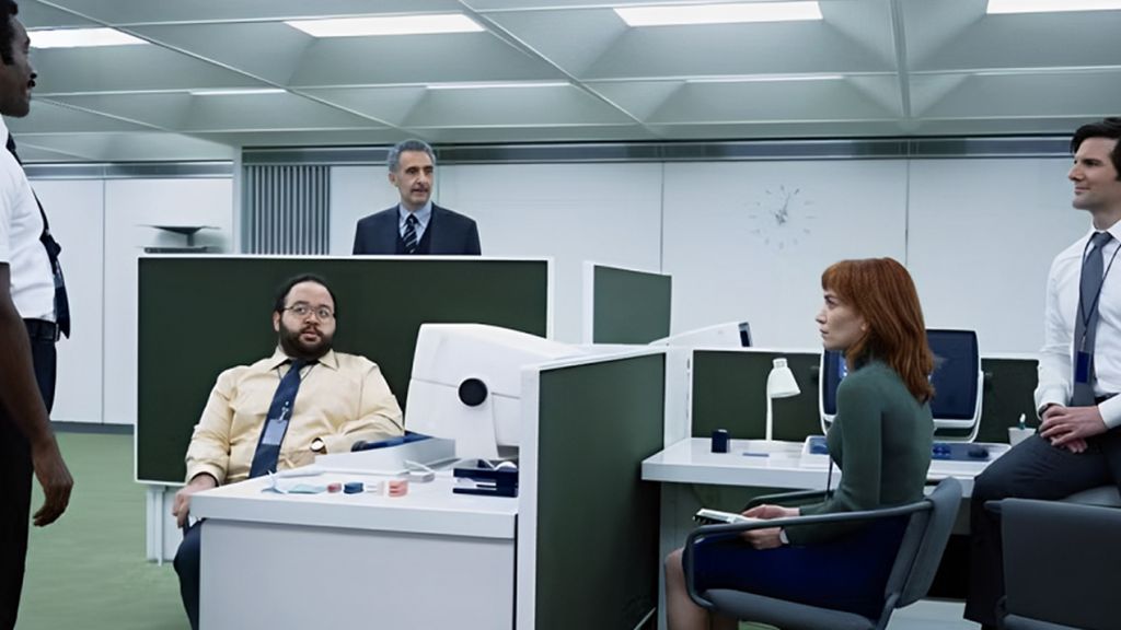 Image issue de la série  - Severance -  avec des employés de bureau