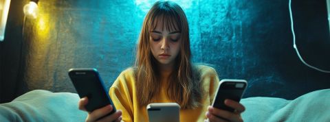 TikTok is - brain rot - or not - brain rot - ? Telle est la question… Une fille avec 3 smartphones