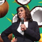 Kamala harris sur un fond de noix de coco