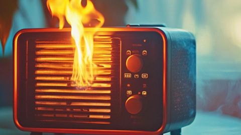 Une radio carrée à l'ancienne qui brûle