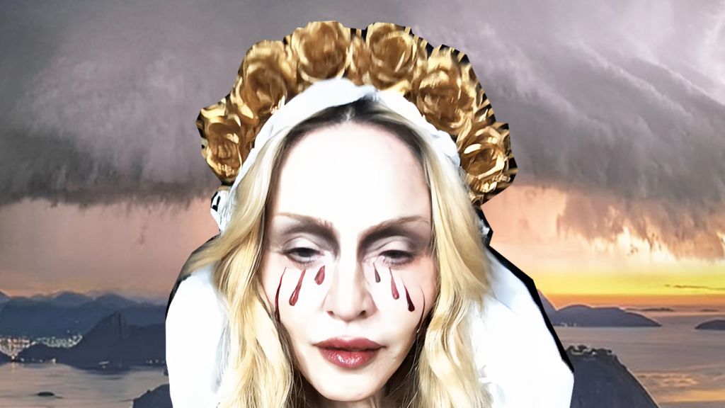 Madonna en vierge éplorée devant une tempête à Rio