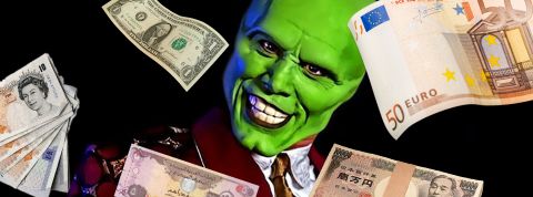 « Chaque pays a sa spécialité d'arnaque en ligne » Jim Carrey dans The Mask, avec des billets de banque de différents pays