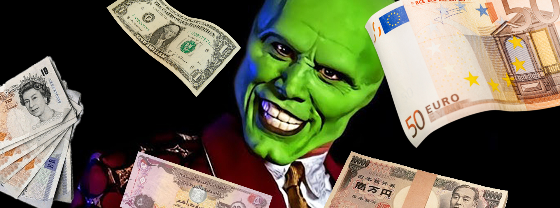 « Chaque pays a sa spécialité d'arnaque en ligne » - L'ADN Jim Carrey dans The Mask, avec des billets de banque de différents pays