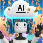 Un robot AI sous une pluie de pièces d'argent