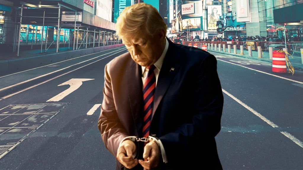 Donald Trump seul dans la rue avec des menottes