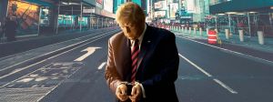 Donald Trump seul dans la rue avec des menottes