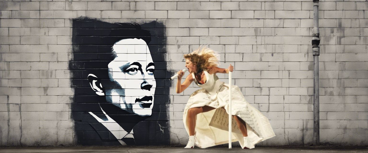 Après la victoire de Trump, les Swifties désertent X pour Bluesky en signe de rébellion - L'ADN Taylor qui hurle contre un mur en briques sur un pochoir d'Elon Musk