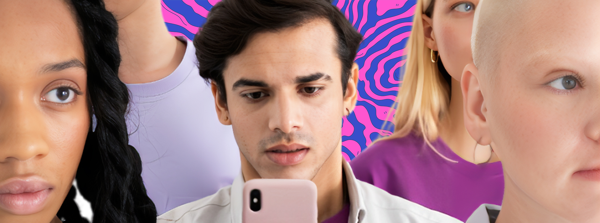 De jeunes ados avec le garçon au centre sur son smartphone, les autres les yeux dans le vague