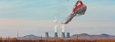 Béatrice 14 h 48 COF-999, la solution miracle pour nettoyer l’atmosphère du CO2 ? Un aspirateur au dessus des cheminées fumantes d'une usine