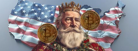 2025 : l'année du grand tournant pour Bitcoin ?  Un roi avec des Bitcoins sur la carte des USA