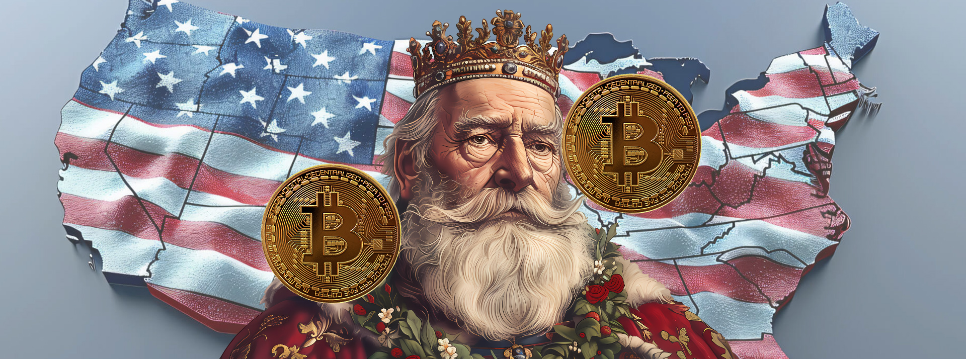 2025 : l'année du grand tournant pour Bitcoin ? - L'ADN Un roi avec des Bitcoins sur la carte des USA