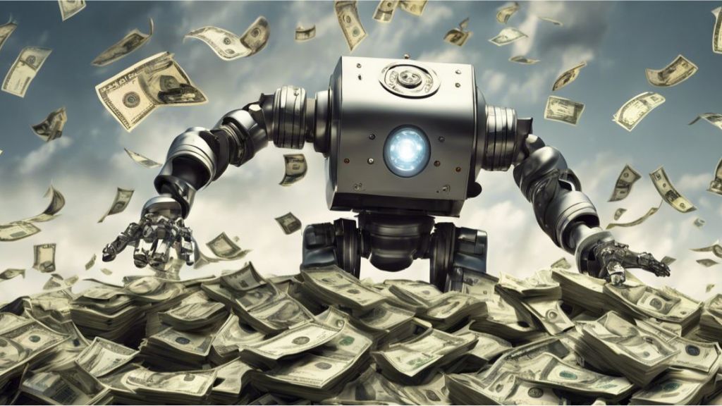 En combien de temps mon IA peut-elle gagner 1 million de dollars ? C’est le nouveau test de Turing un robots sous une pluie de billets de banque