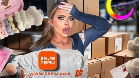 une infleunceuse au milieu d'objet Temu