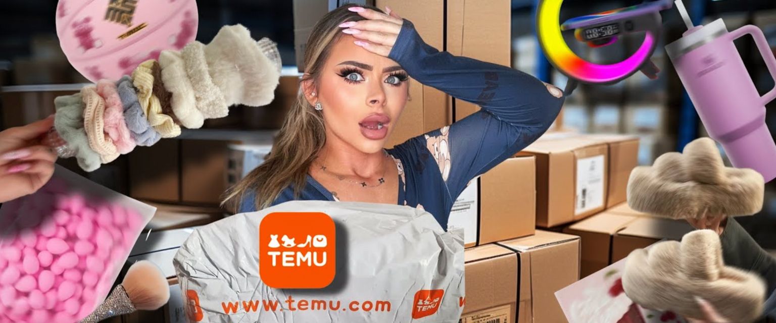 une infleunceuse au milieu d'objet Temu