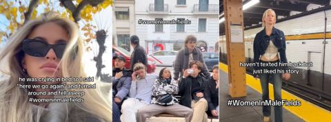 Sur TikTok, joue-là comme un gros macho ! une femme qui écarte les jambes sur un banc