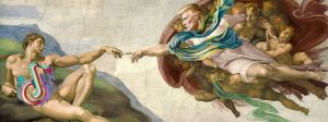 Donald Trump dans La Création d'Adam à la place de Dieu