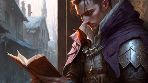 Un personnage de jeu vidéo lit un livre