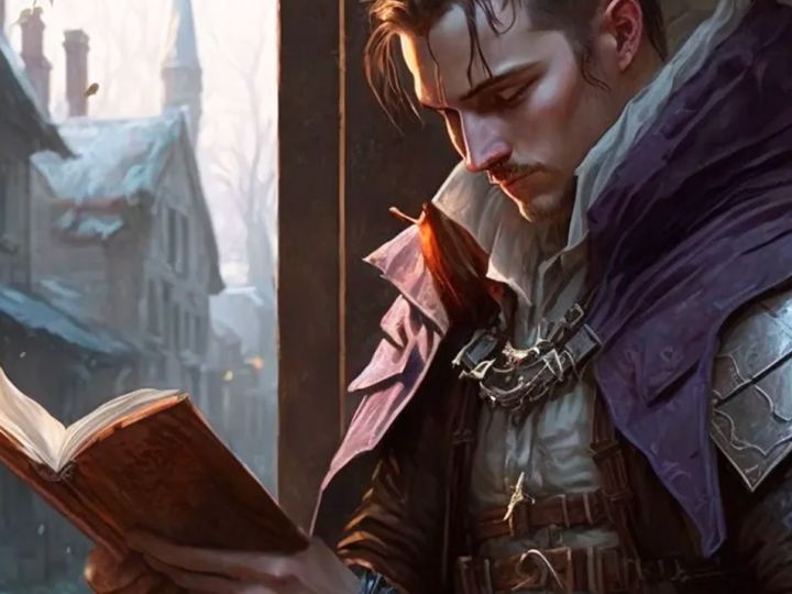 Un personnage de jeu vidéo lit un livre