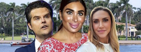 « Mar-a-Lago face » : Pourquoi les Trumpistes ont tous la même tête ?  Matt Goetz, Lara Trump et Lura Loomer devant Mar-O-Lago