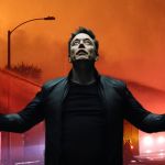 Les feux de Los Angeles avec Elon Musk les bras vers le ciel