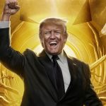 TRump le poing levé dans une pièce où tout est en or (image par IA)