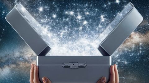 C'est quoi Skylight, cette application en construction qui veut devenir le « TikTok du peuple » ?  Deux mains tiennent une boite en métal qui s'ouvre avec un ciel étoilé