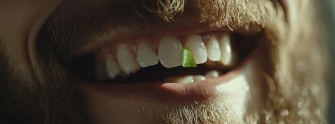 Le « ick », cet ennemi de la romance d’après pour la GenZ Le sourire d'un homme barbu avec un bout de salade coincé entre les dents