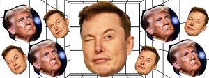 les visages de Trump et Musk qui flottent dans l'espace