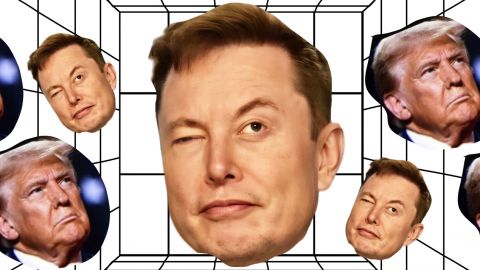 les visages de Trump et Musk qui flottent dans l'espace