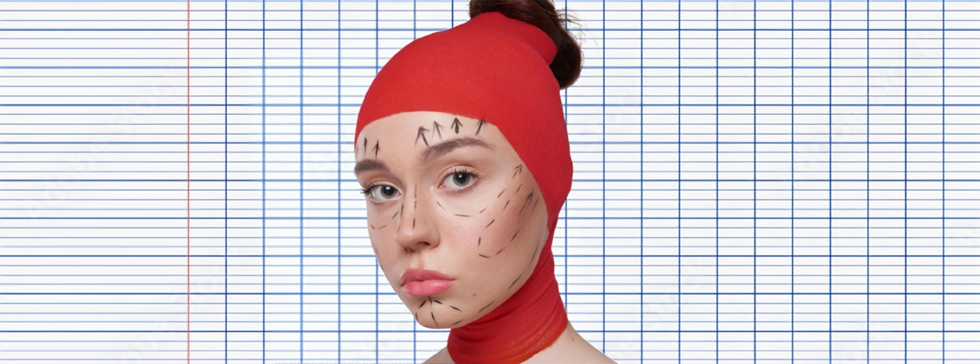 La chirurgie esthétique, une banalité chez la GenZ ? - L'ADN Le visage d'une jeune de la GenZ avec des traits de feutres prévoyant des modifications esthétiques