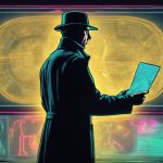 une silhouette devant un tas d'écrans