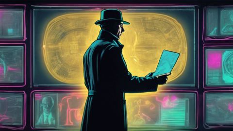 une silhouette devant un tas d'écrans