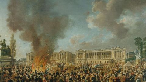Peinture de Pierre-Antoine Demachy illustrant la Place de la Concorde qui brûle