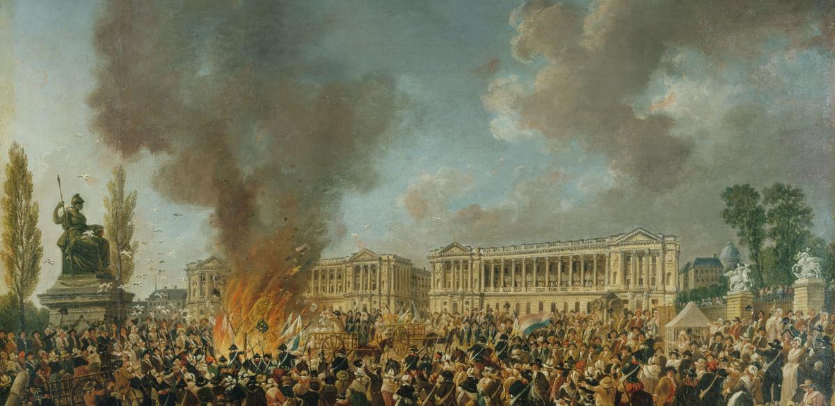 L'« âge du grief » : en 2025, le ressentimment contre les élites bouillonne - L'ADN Peinture de Pierre-Antoine Demachy illustrant la Place de la Concorde qui brûle